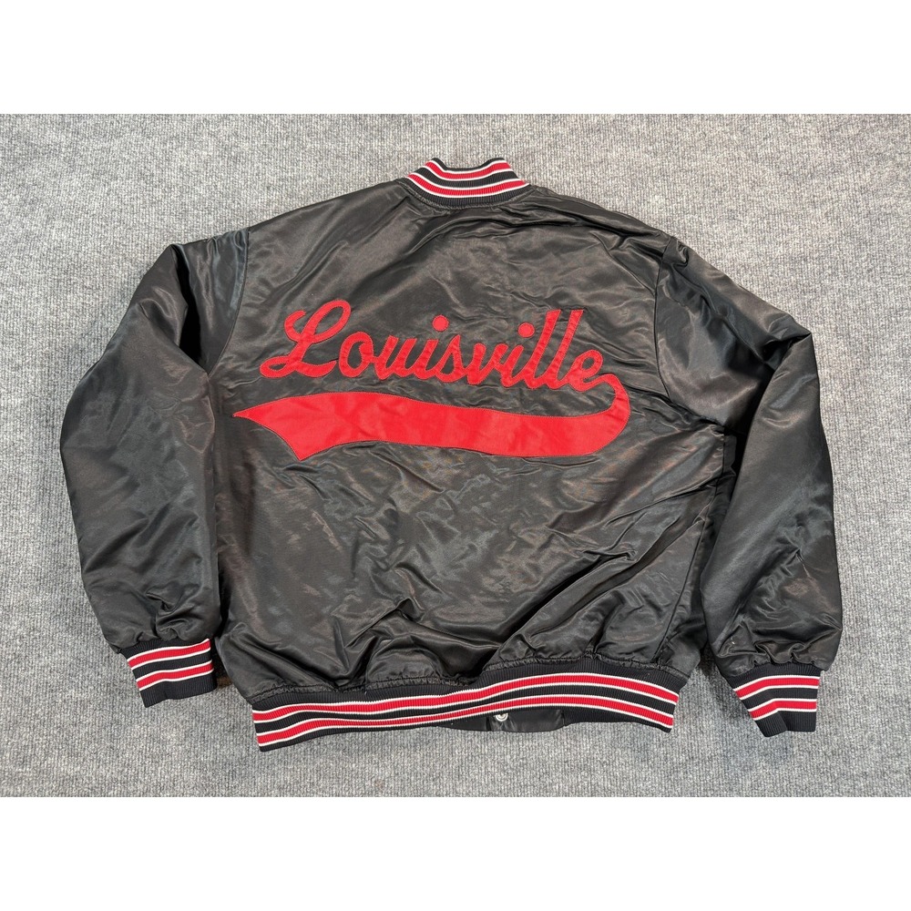 Vintage Louisville Cardinals Jacket Mens XL Black 80s Baseball Fleece Lined 90s